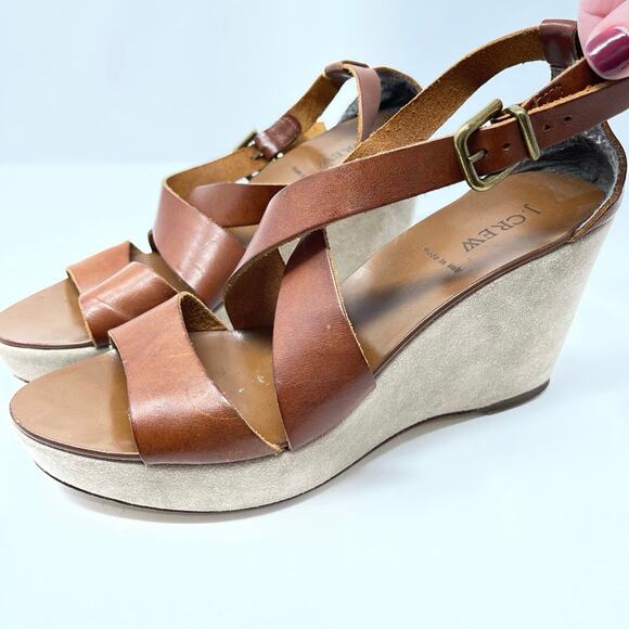 J.Crew Marguerite Brown Leather Strappy Platform Italian Made Wedge Sandal 10 - Picture 2 of 10